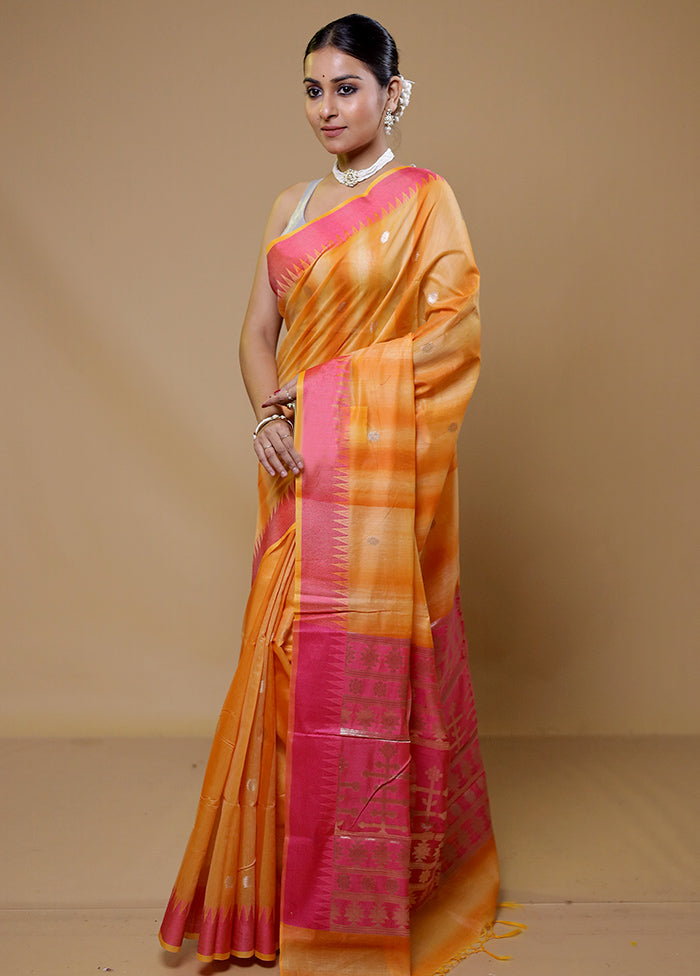 Yellow Cotton Saree With Blouse Piece