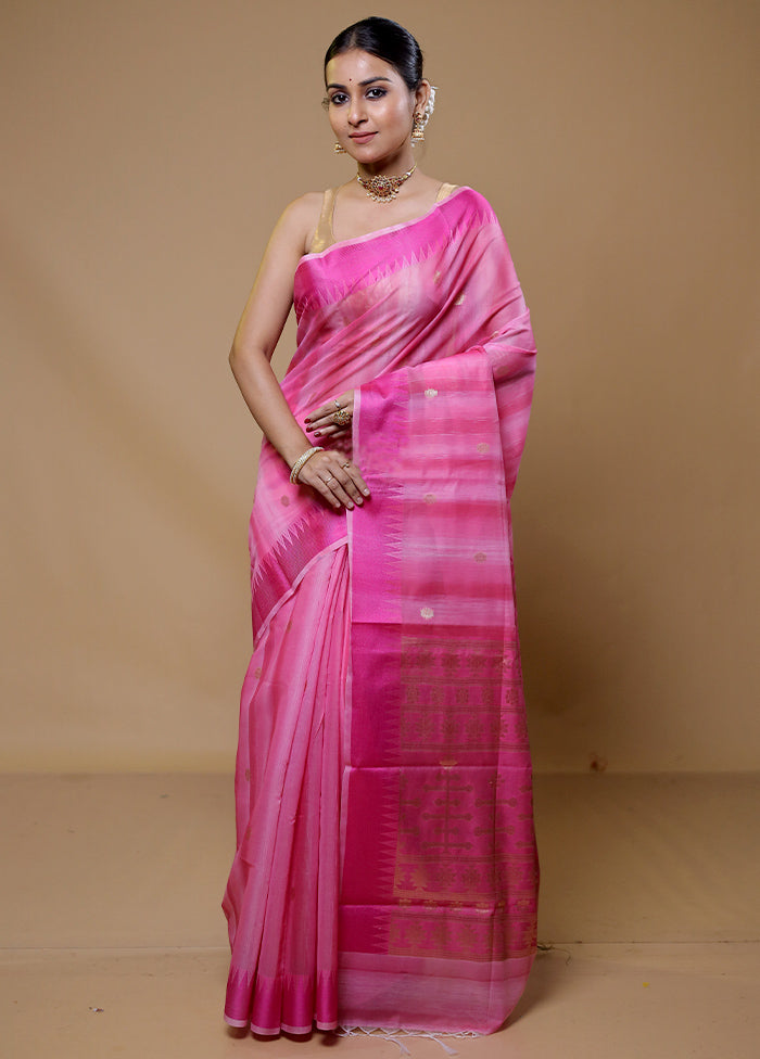 Pink Cotton Saree With Blouse Piece