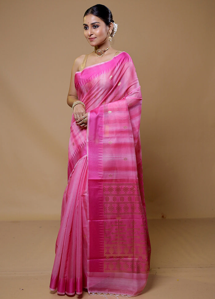 Pink Cotton Saree With Blouse Piece