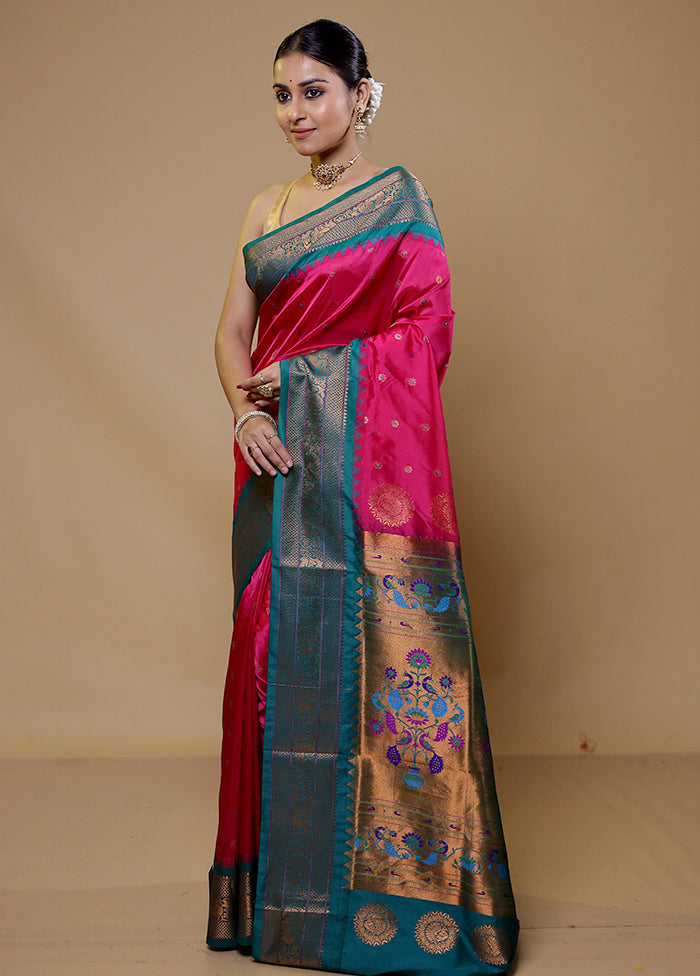 Pink Kanjivaram Silk Saree With Blouse Piece