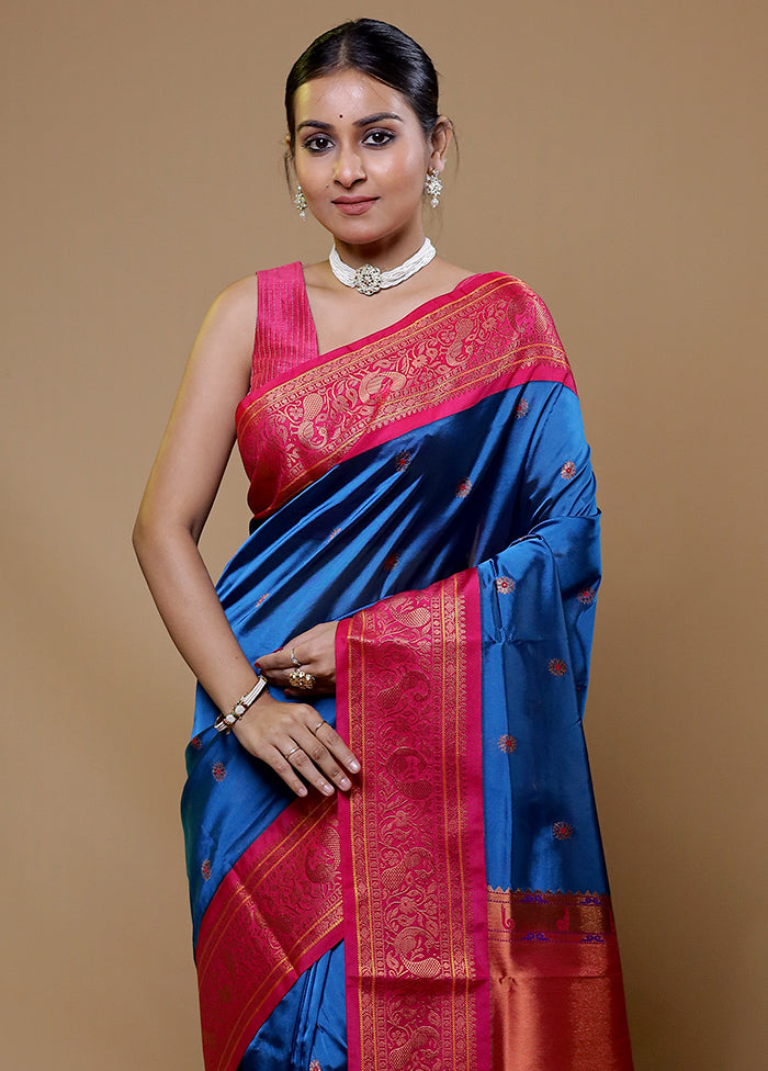 Blue Kanjivaram Silk Saree With Blouse Piece