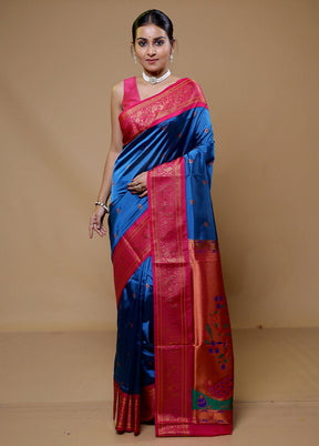 Blue Kanjivaram Silk Saree With Blouse Piece