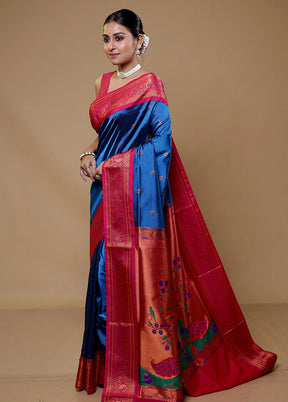 Blue Kanjivaram Silk Saree With Blouse Piece