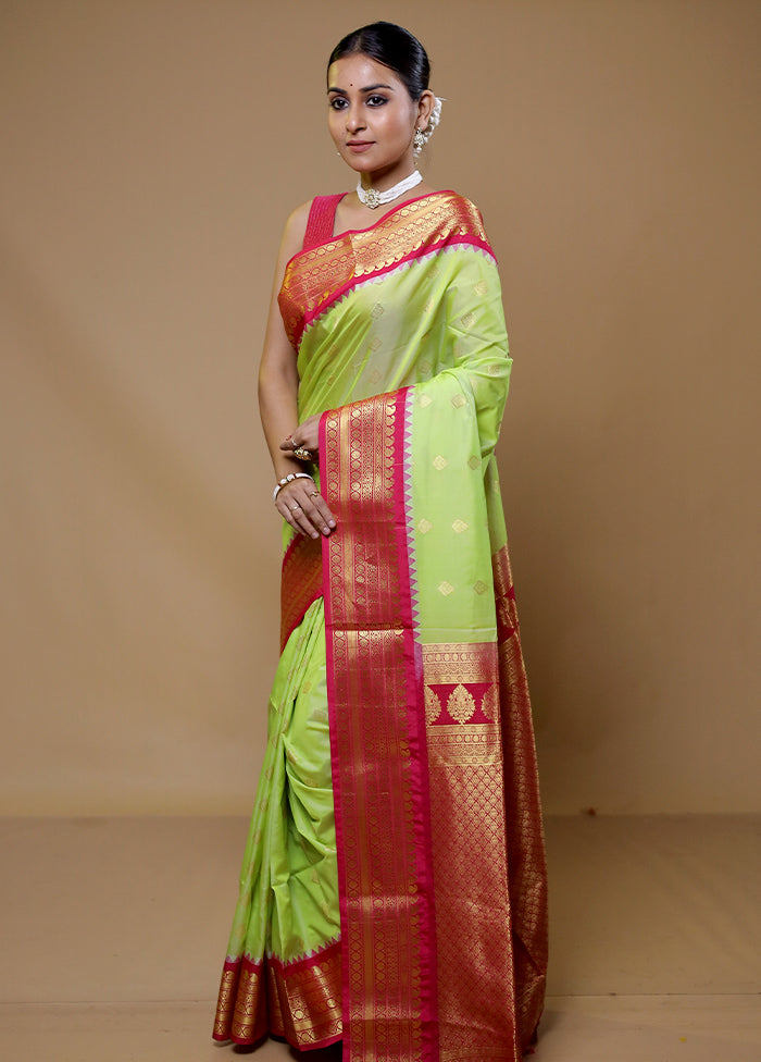 Green Kanjivaram Silk Saree With Blouse Piece