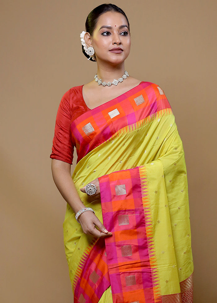 Yellow Kanjivaram Silk Saree With Blouse Piece