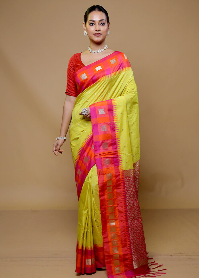 Yellow Kanjivaram Silk Saree With Blouse Piece