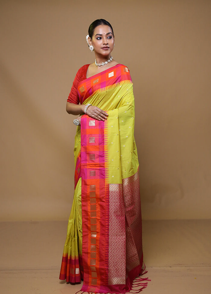 Yellow Kanjivaram Silk Saree With Blouse Piece