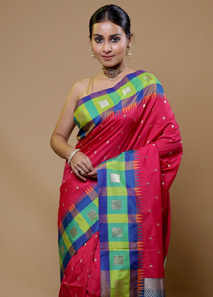 Pink Kanjivaram Silk Saree With Blouse Piece