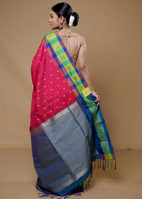 Pink Kanjivaram Silk Saree With Blouse Piece