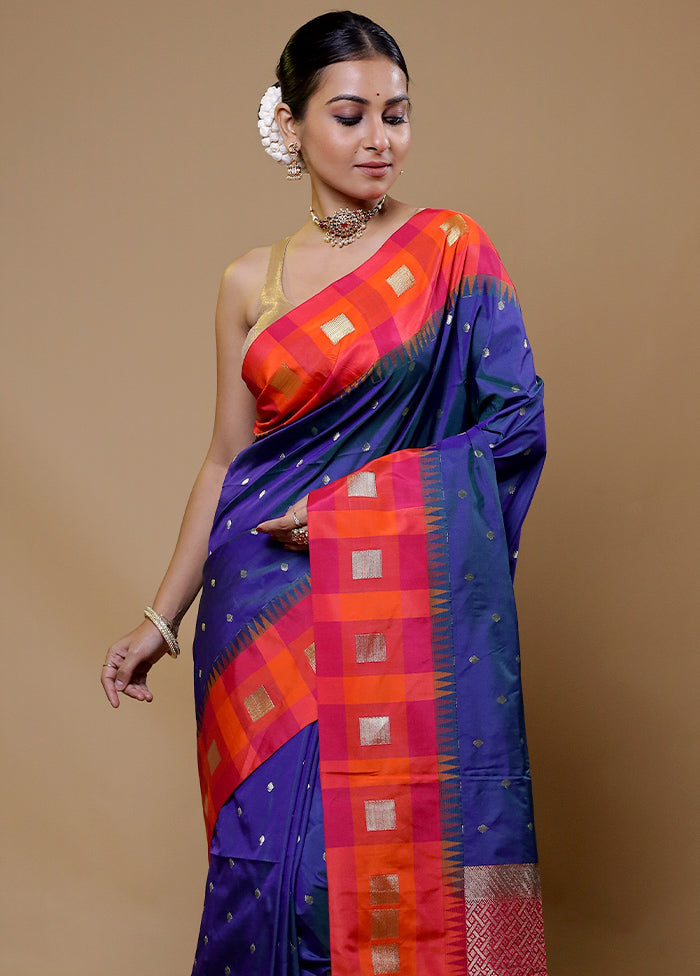 Blue Kanjivaram Silk Saree With Blouse Piece