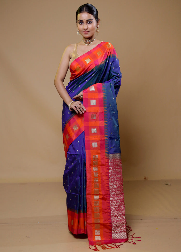 Blue Kanjivaram Silk Saree With Blouse Piece