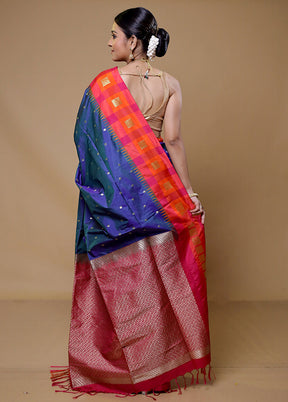 Blue Kanjivaram Silk Saree With Blouse Piece