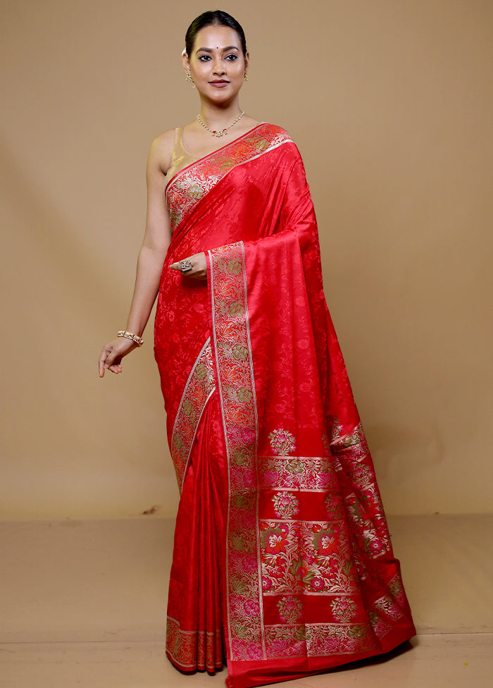 Red Uppada Silk Saree With Blouse Piece