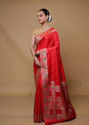 Red Uppada Silk Saree With Blouse Piece