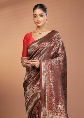 Red Dupion Silk Saree With Blouse Piece