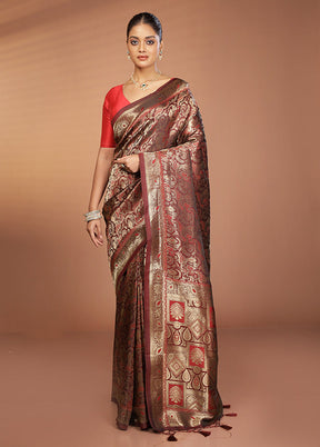 Red Dupion Silk Saree With Blouse Piece