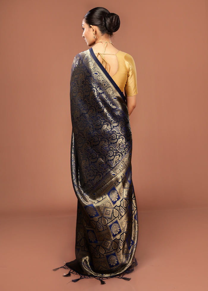 Blue Dupion Silk Saree With Blouse Piece