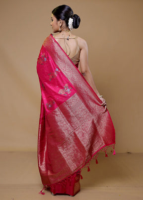 Pink Dupion Silk Saree With Blouse Piece