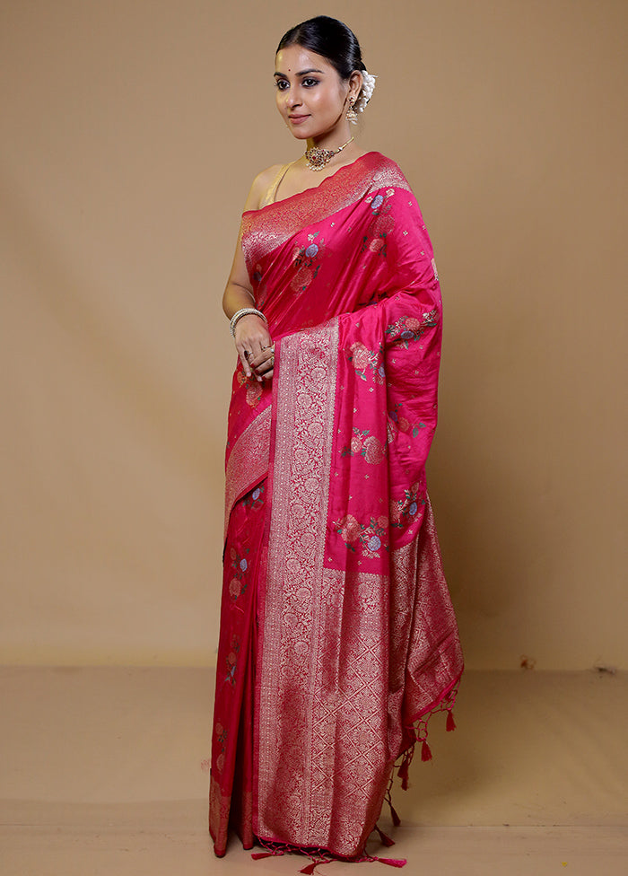 Pink Dupion Silk Saree With Blouse Piece