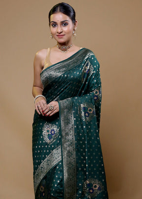 Green Dupion Silk Saree With Blouse Piece