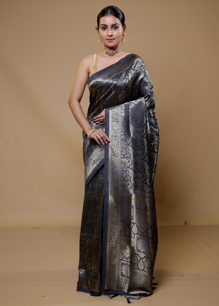 Grey Dupion Silk Saree With Blouse Piece