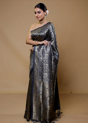 Grey Dupion Silk Saree With Blouse Piece