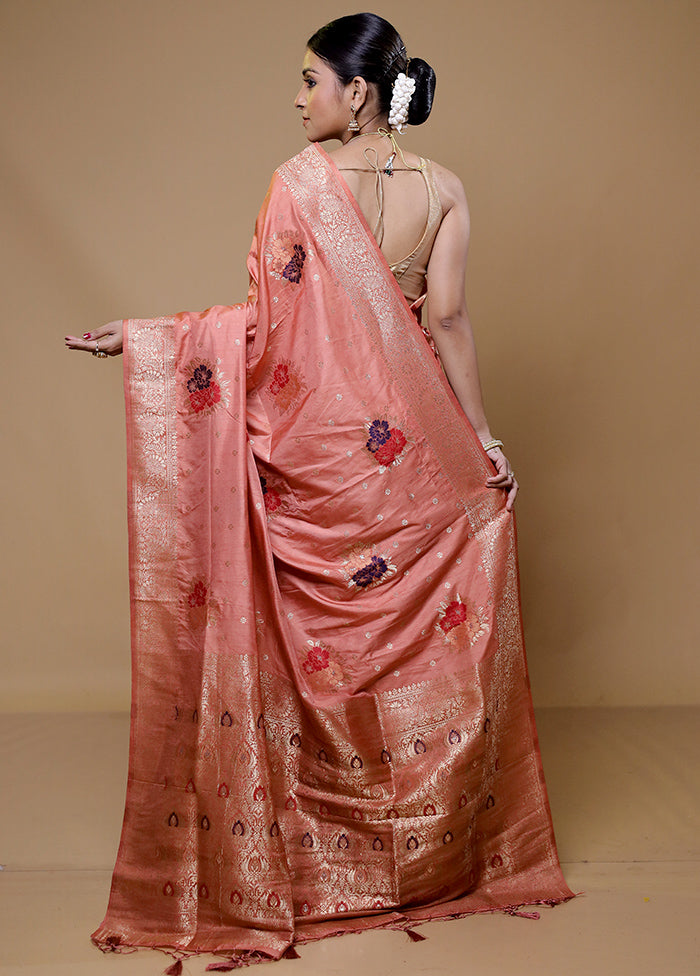 Pink Dupion Silk Saree With Blouse Piece