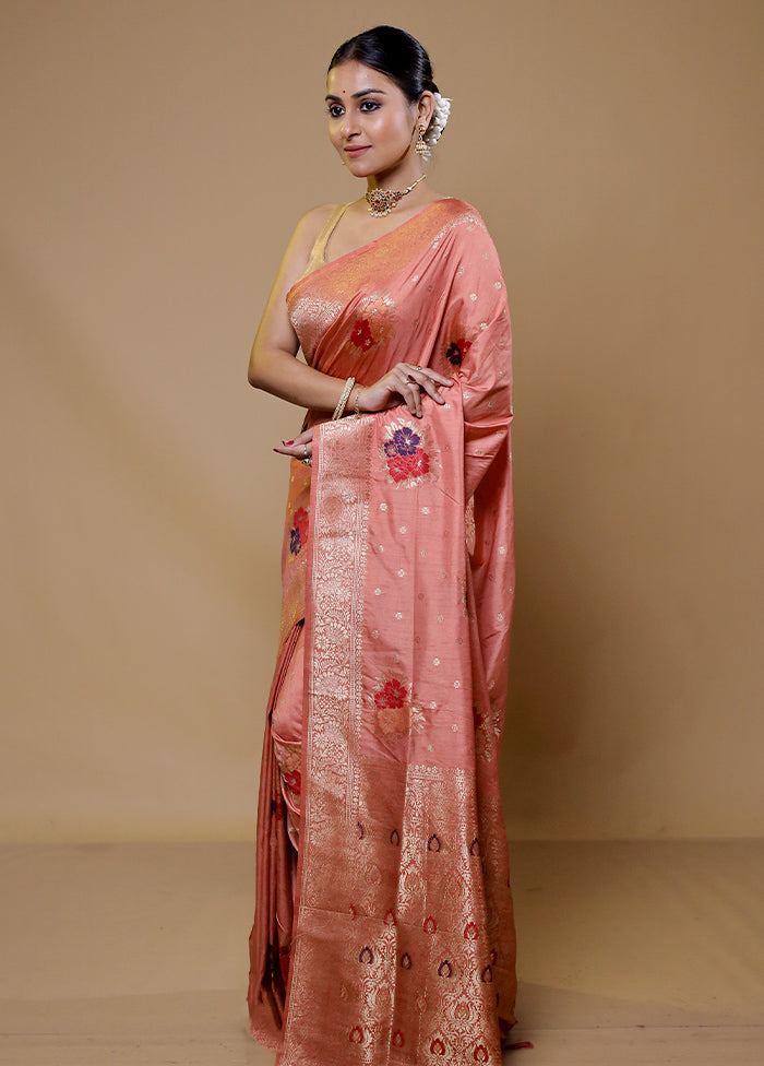 Pink Dupion Silk Saree With Blouse Piece