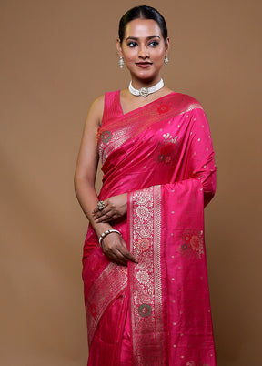 Pink Dupion Silk Saree With Blouse Piece