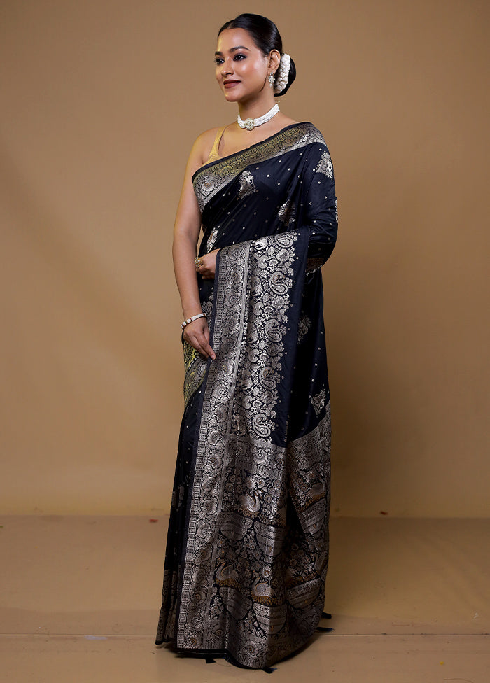 Black Dupion Silk Saree With Blouse Piece