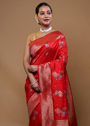 Red Dupion Silk Saree With Blouse Piece