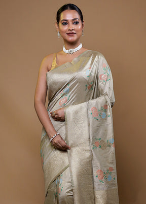 Grey Dupion Silk Saree With Blouse Piece