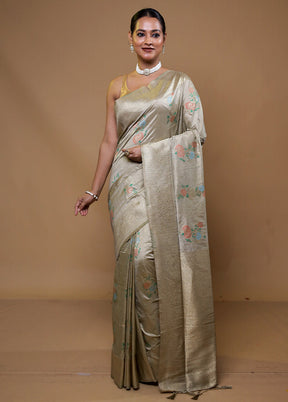 Grey Dupion Silk Saree With Blouse Piece