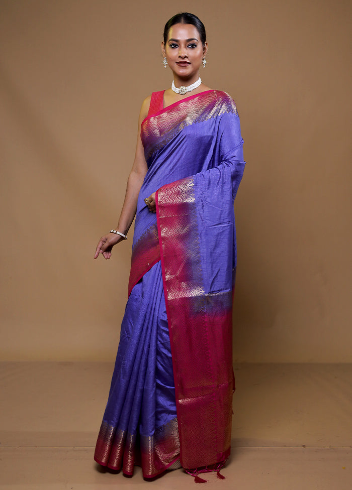 Purple Dupion Silk Saree With Blouse Piece