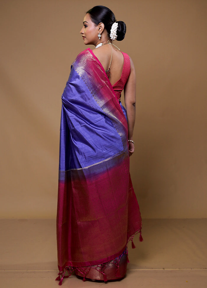 Purple Dupion Silk Saree With Blouse Piece