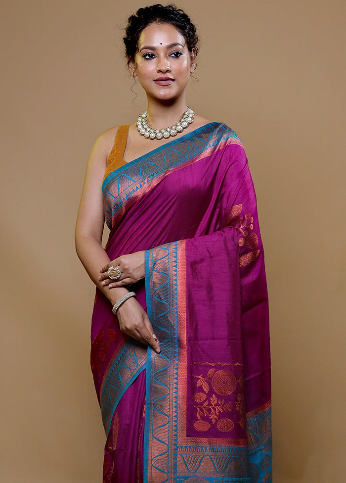 Purple Dupion Silk Saree With Blouse Piece