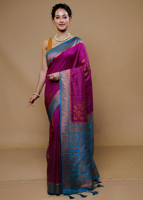 Purple Dupion Silk Saree With Blouse Piece