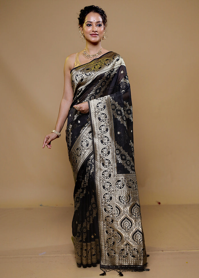 Black Organza Saree With Blouse Piece