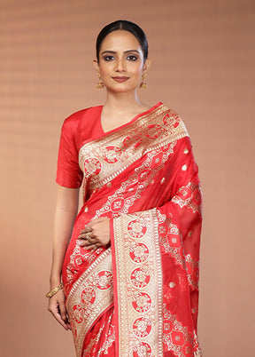 Red Organza Saree With Blouse Piece