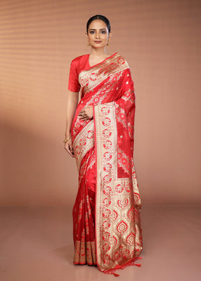 Red Organza Saree With Blouse Piece
