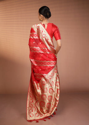 Red Organza Saree With Blouse Piece