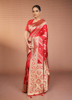 Red Organza Saree With Blouse Piece