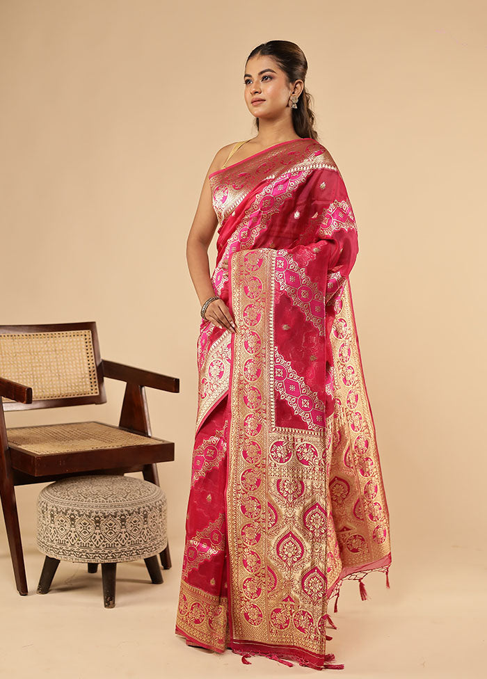 Pink Organza Saree With Blouse Piece
