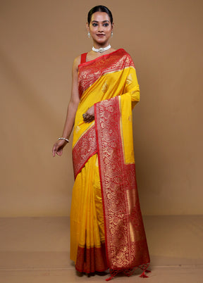 Yellow Dupion Silk Saree With Blouse Piece