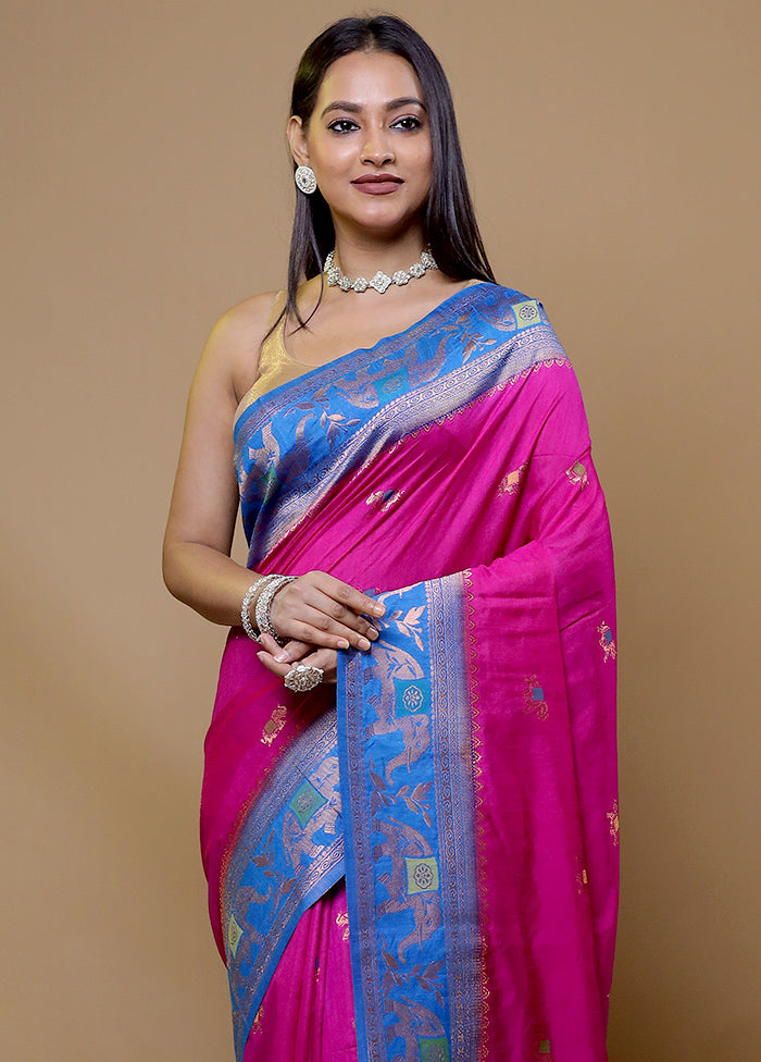 Pink Dupion Silk Saree With Blouse Piece