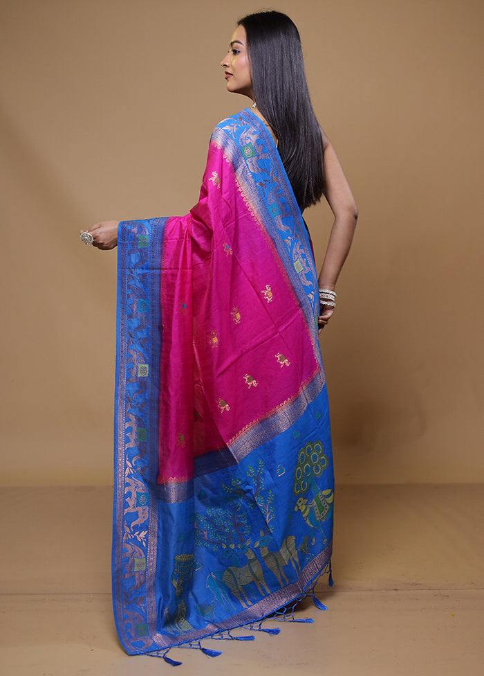 Pink Dupion Silk Saree With Blouse Piece