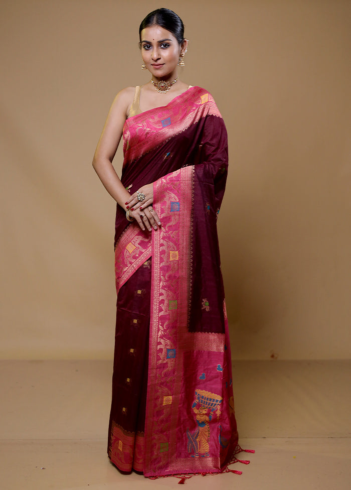 Maroon Dupion Silk Saree With Blouse Piece