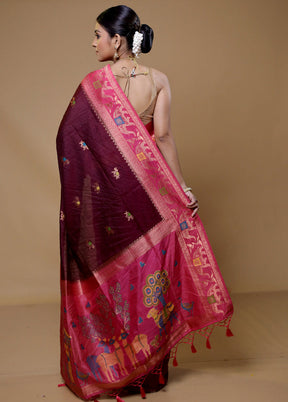 Maroon Dupion Silk Saree With Blouse Piece