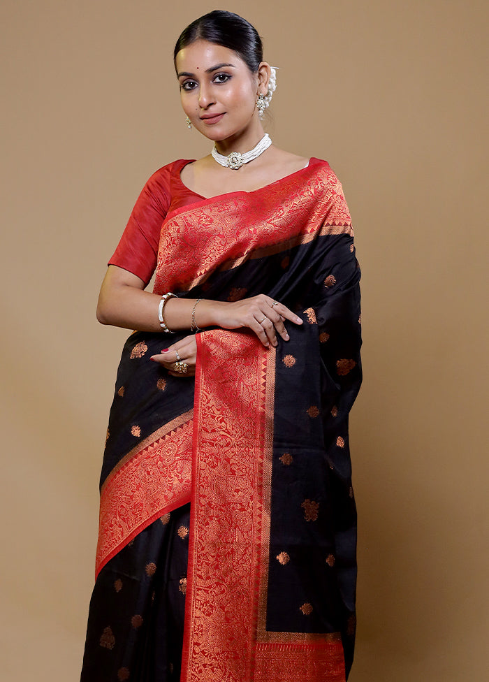 Black Dupion Silk Saree With Blouse Piece