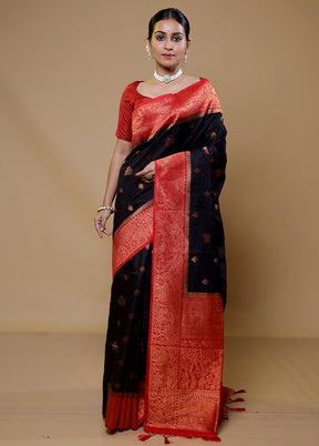 Black Dupion Silk Saree With Blouse Piece